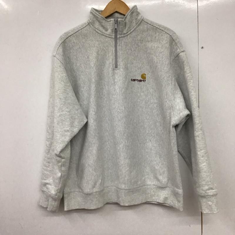 カーハート Carhartt トレーナー 長袖 長袖トレーナー スウェット ジップアップネック プルオーバー L ロゴ、文字 灰 / グレー /  メンズ USED 古着 中古 10150437