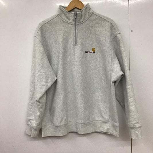 カーハート Carhartt トレーナー 長袖 長袖トレーナー スウェット ジップアップネック プルオーバー L ロゴ、文字 灰 / グレー /  メンズ USED 古着 中古 10150437