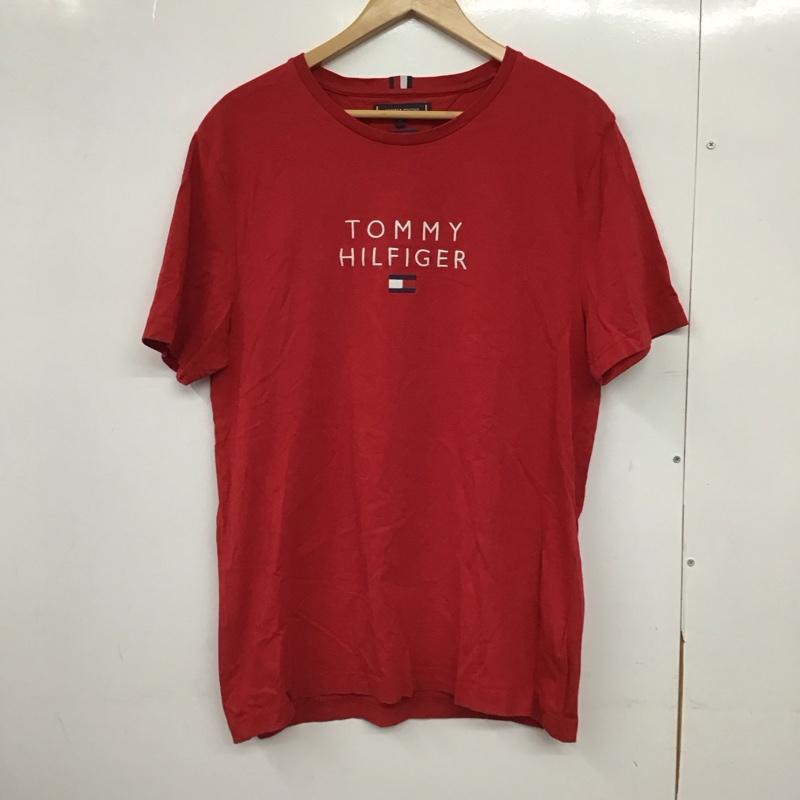 トミーヒルフィガー TOMMY HILFIGER Tシャツ 半袖 半袖カットソー プリントTシャツ クルーネックカットソー XL プリント 赤 / レッド /  メンズ USED 古着 中古 10150532