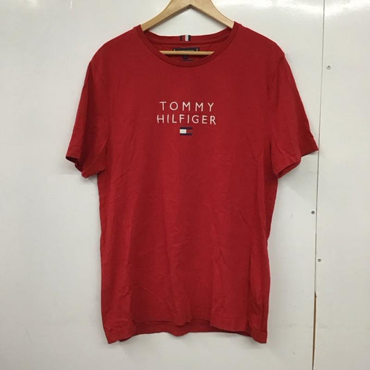 トミーヒルフィガー TOMMY HILFIGER Tシャツ 半袖 半袖カットソー プリントTシャツ クルーネックカットソー XL プリント 赤 / レッド /  メンズ USED 古着 中古 10150532