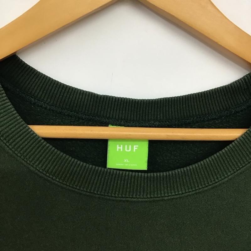 ハフ HUF トレーナー 長袖 長袖トレーナー スウェット クルーネック プルオーバー XL ロゴ、文字 緑 / グリーン /  メンズ USED 古着 中古 10150606