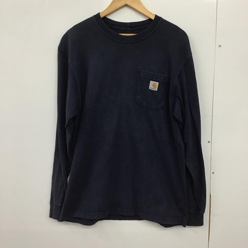 カーハート Carhartt カットソー 長袖 長袖カットソー クルーネックカットソー プリントカットソー M ロゴ、文字 紺 / ネイビー /  メンズ USED 古着 中古 10150659
