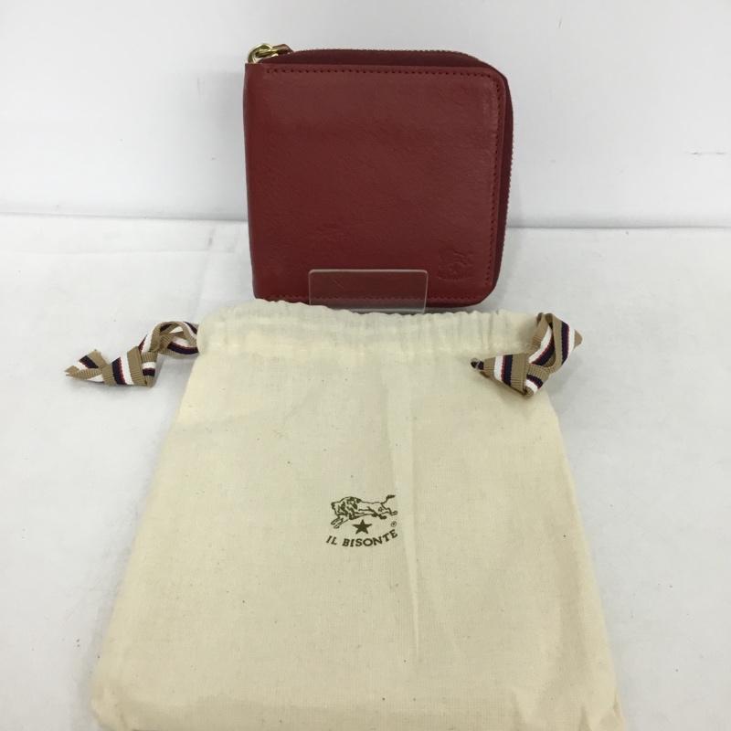 イルビゾンテ IL BISONTE 財布 二つ折り ラウンドファスナー レザー ロゴ、文字 赤 / レッド /  メンズ USED 古着 中古 10150678