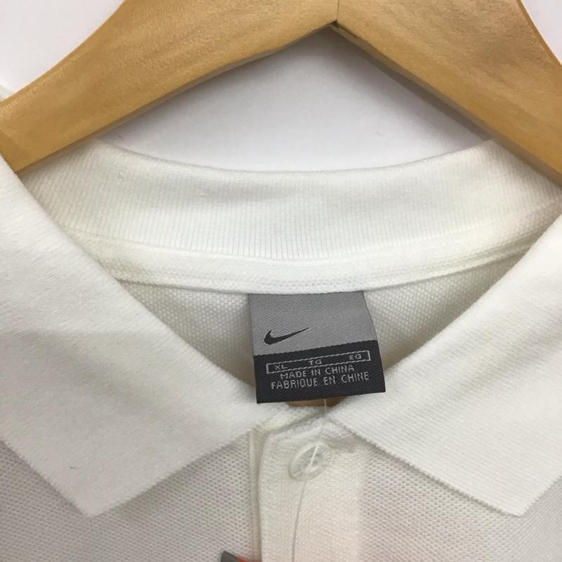 ナイキ NIKE ポロシャツ 半袖 半袖ポロシャツ カラーシャツ 半袖カットソー XL ロゴ、文字 白 / ホワイト /  メンズ USED 古着 中古 10150688