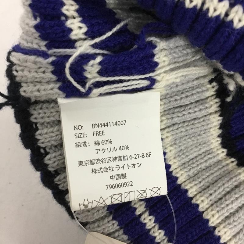 古着 USED 帽子 ニット帽 BN444114007 Nロゴボンボンワッチ タグ付き ボーダー ロゴ、文字 紺 / ネイビー / X 白 / ホワイト / X 青 / ブルー / X 灰 / グレー /  メンズ USED 古着 中古 10150716