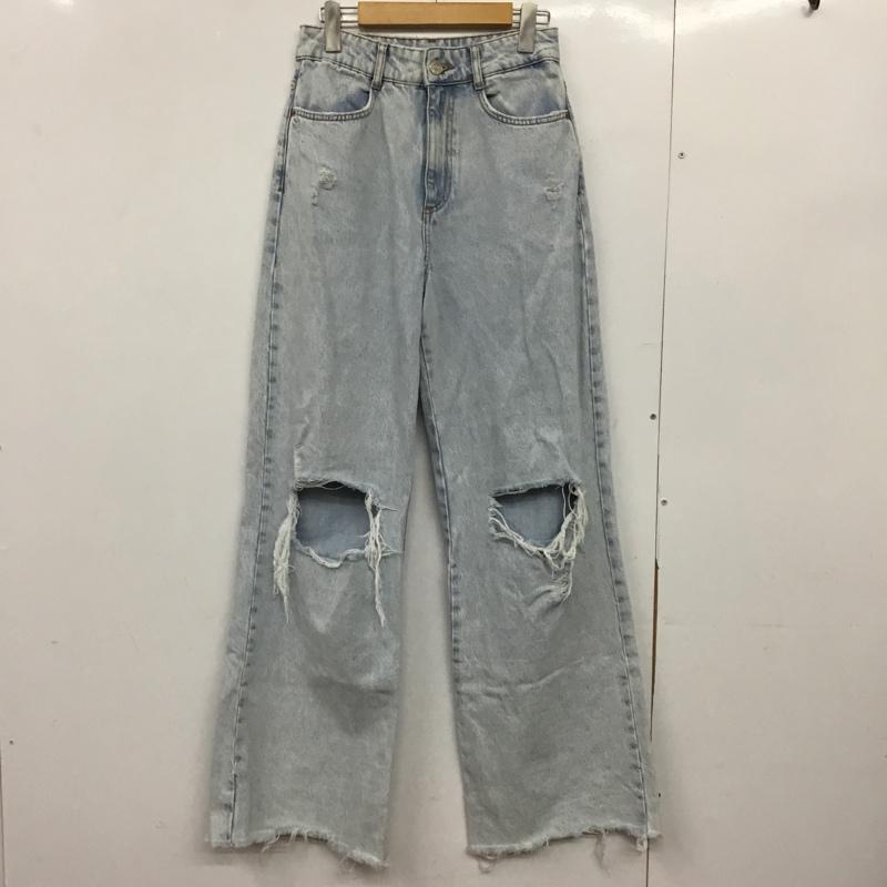 ザラ ZARA パンツ デニム、ジーンズ 6147 071 406 ワイドパンツ クラッシュデニム ダメージ加工 水色 / ライトブルー /  レディース USED 古着 中古 10150776