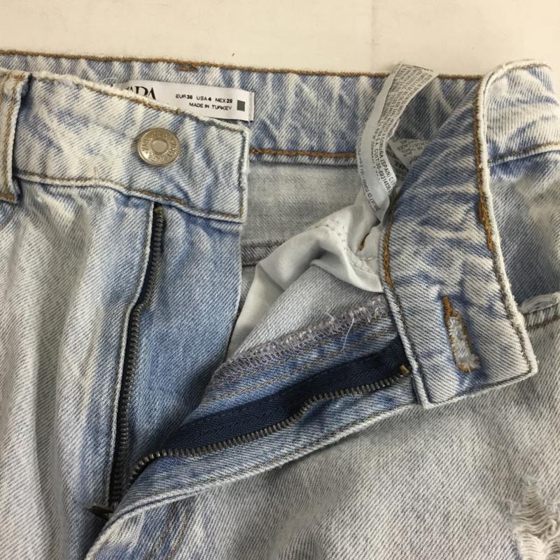 ザラ ZARA パンツ デニム、ジーンズ 6147 071 406 ワイドパンツ クラッシュデニム ダメージ加工 水色 / ライトブルー /  レディース USED 古着 中古 10150776