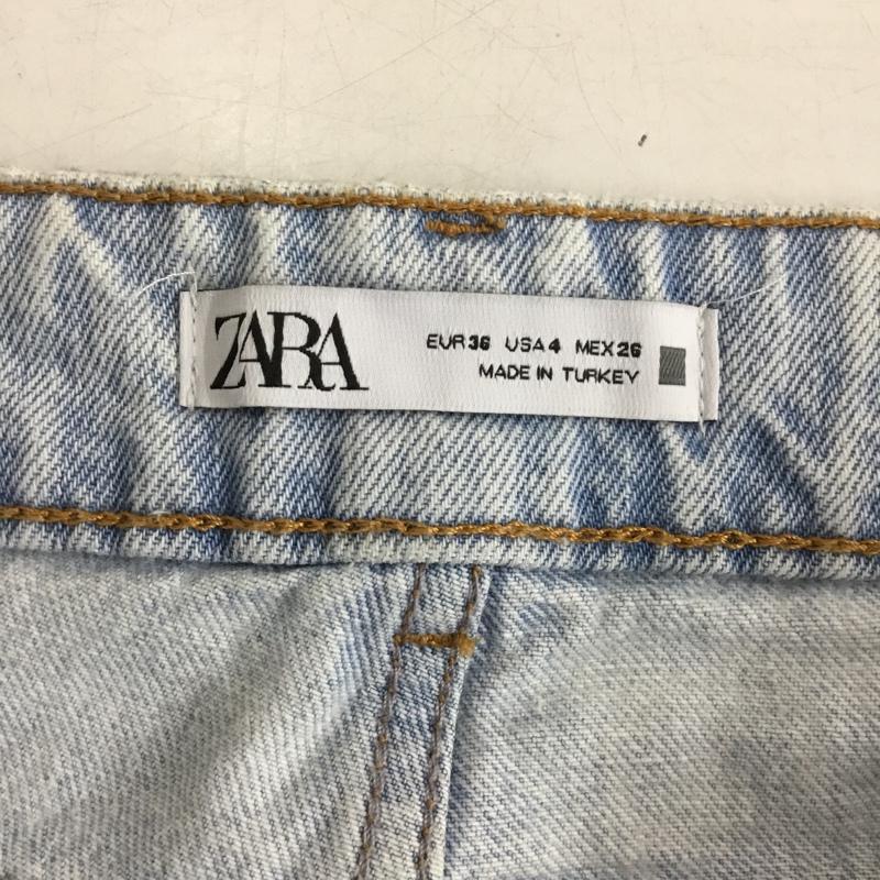 ザラ ZARA パンツ デニム、ジーンズ 6147 071 406 ワイドパンツ クラッシュデニム ダメージ加工 水色 / ライトブルー /  レディース USED 古着 中古 10150776