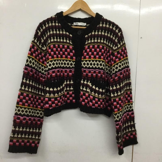 ザラ ZARA カーディガン 長袖 5536 005 050 クルーネック M 総柄 マルチカラー / マルチカラー /  レディース USED 古着 中古 10150786
