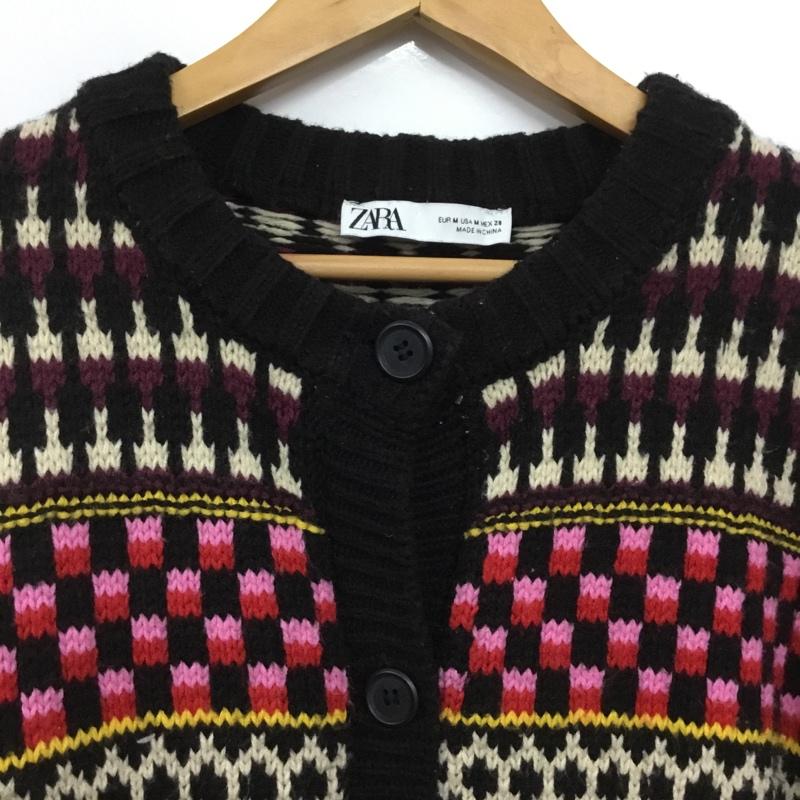 ザラ ZARA カーディガン 長袖 5536 005 050 クルーネック M 総柄 マルチカラー / マルチカラー /  レディース USED 古着 中古 10150786