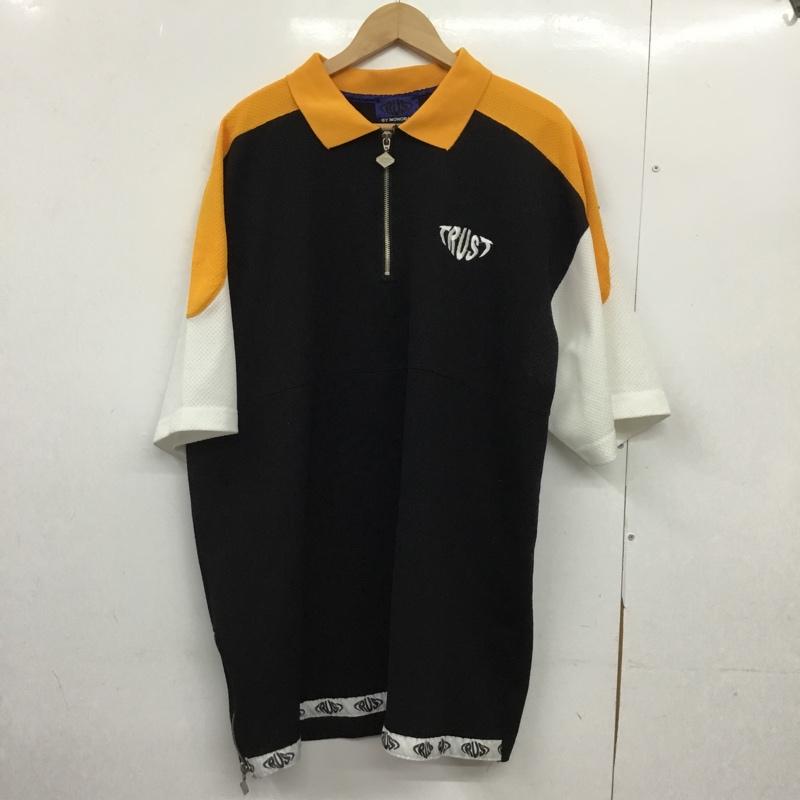 古着 USED ポロシャツ 半袖 Trust by Monobaik ハーフジップ XL ロゴ、文字 白 / ホワイト / X 黒 / ブラック / X 橙 / オレンジ /  メンズ USED 古着 中古 10150787