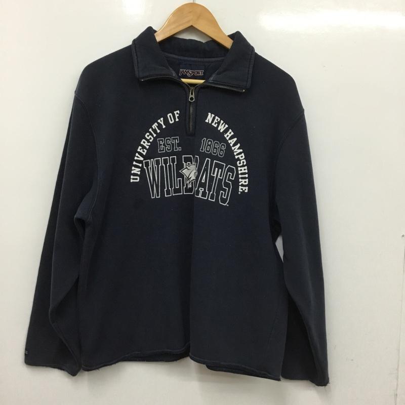 ジャンスポーツ JANSPORT トレーナー 長袖 ハーフジップ スウェット 裏起毛 L ロゴ、文字 紺 / ネイビー /  メンズ USED 古着 中古 10150792