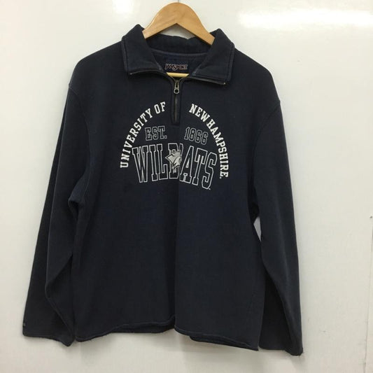 ジャンスポーツ JANSPORT トレーナー 長袖 ハーフジップ スウェット 裏起毛 L ロゴ、文字 紺 / ネイビー /  メンズ USED 古着 中古 10150792