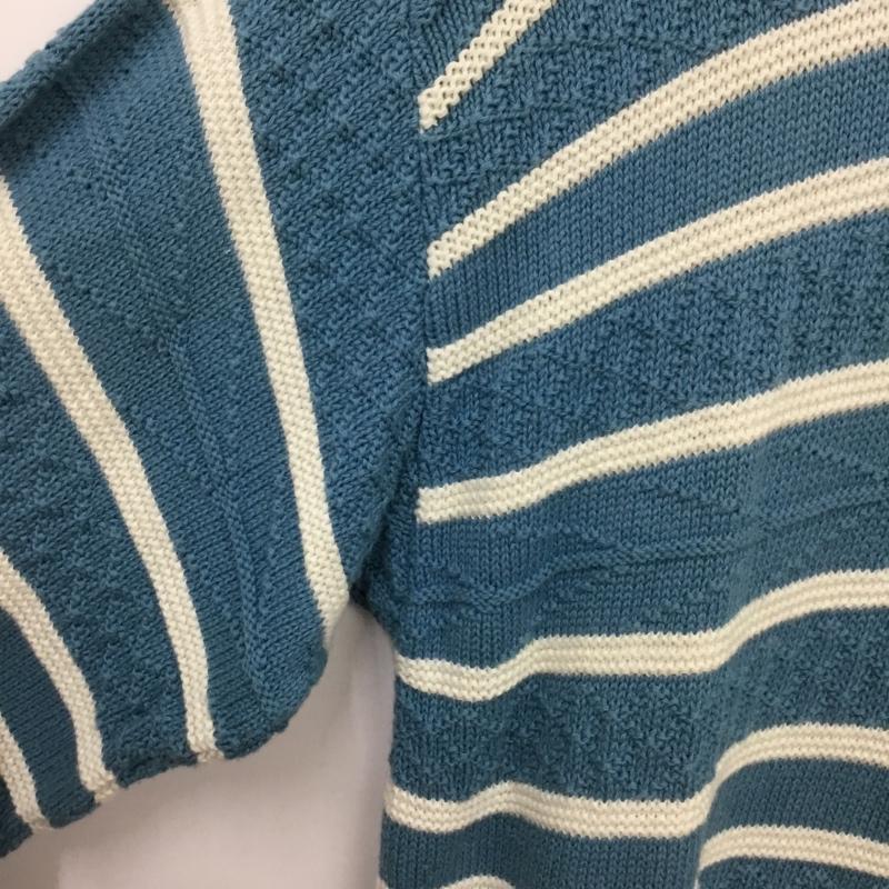 古着 USED ニット、セーター 長袖 クルーネック コットンニット L ボーダー柄 白 / ホワイト / X 水色 / ライトブルー /  メンズ USED 古着 中古 10150793
