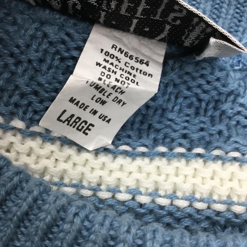 古着 USED ニット、セーター 長袖 クルーネック コットンニット L ボーダー柄 白 / ホワイト / X 水色 / ライトブルー /  メンズ USED 古着 中古 10150793