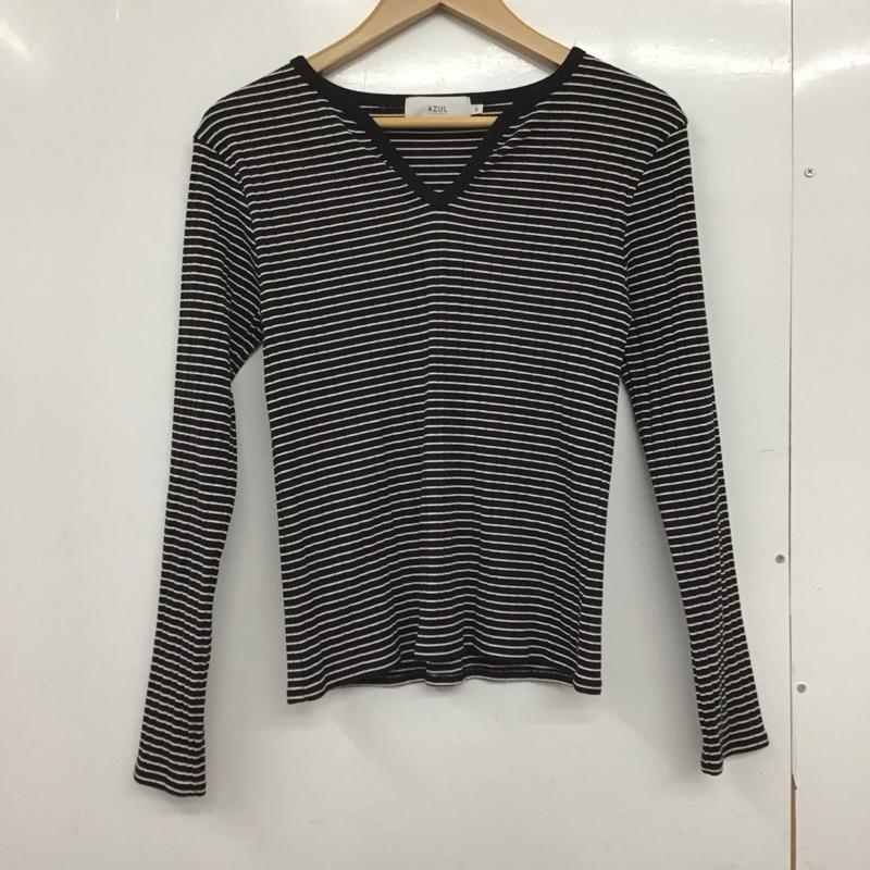 アズールバイマウジー AZUL BY MOUSSY カットソー 長袖 S ボーダー柄 白 / ホワイト / X 黒 / ブラック /  レディース USED 古着 中古 10150811