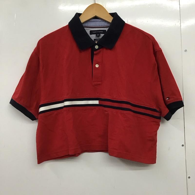 トミーヒルフィガー TOMMY HILFIGER ポロシャツ 半袖 クロップド丈 XL ロゴ、文字 赤 / レッド / X 紺 / ネイビー /  レディース USED 古着 中古 10150816