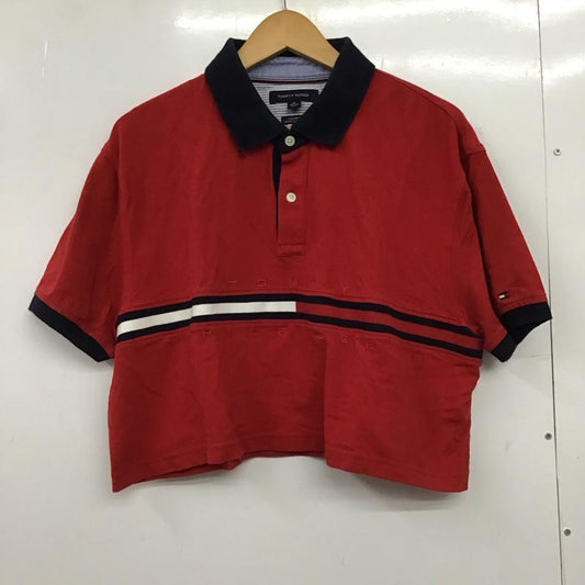 トミーヒルフィガー TOMMY HILFIGER ポロシャツ 半袖 クロップド丈 XL ロゴ、文字 赤 / レッド / X 紺 / ネイビー /  レディース USED 古着 中古 10150816