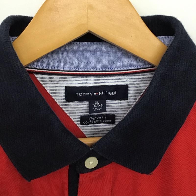 トミーヒルフィガー TOMMY HILFIGER ポロシャツ 半袖 クロップド丈 XL ロゴ、文字 赤 / レッド / X 紺 / ネイビー /  レディース USED 古着 中古 10150816