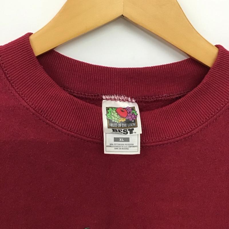 フルーツオブザルーム FRUIT OF THE LOOM トレーナー 長袖 長袖トレーナー スウェット クルーネック プルオーバー XL ロゴ、文字 えんじ / ワインレッド /  メンズ USED 古着 中古 10150882