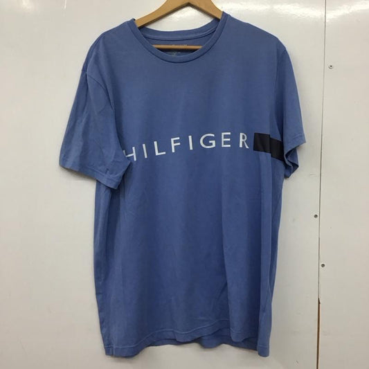 トミーヒルフィガー TOMMY HILFIGER Tシャツ 半袖 半袖カットソー プリントTシャツ クルーネックカットソー L ロゴ、文字 水色 / ライトブルー /  メンズ USED 古着 中古 10150892