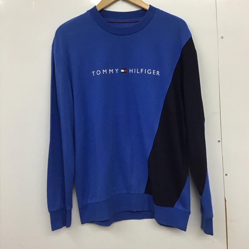 トミーヒルフィガー TOMMY HILFIGER カットソー 長袖 長袖カットソー プリントカットソー クルーネック M ロゴ、文字 青 / ブルー / X 紺 / ネイビー /  メンズ USED 古着 中古 10150902