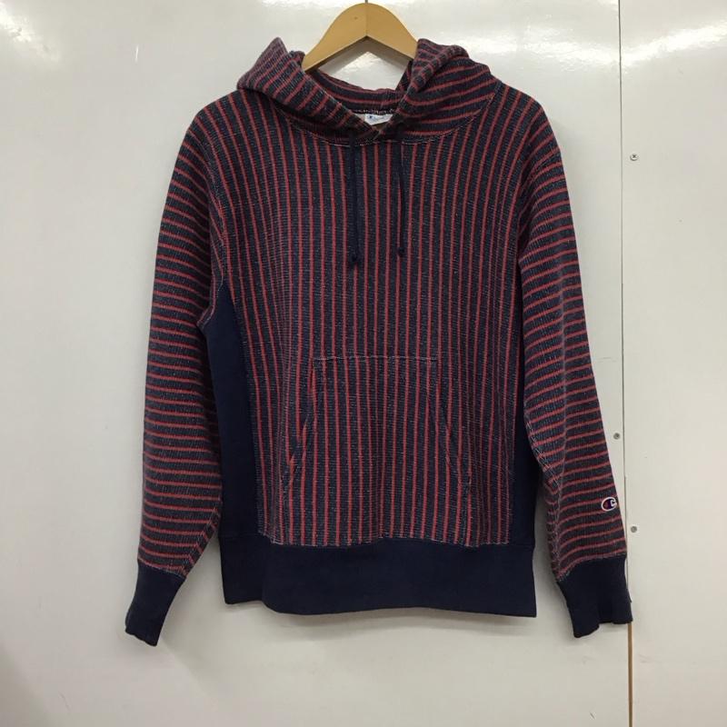 チャンピオン Champion パーカー 長袖 長袖パーカー プルオーバーパーカー スウェット M ストライプ 赤 / レッド / X 紺 / ネイビー /  メンズ USED 古着 中古 10151016