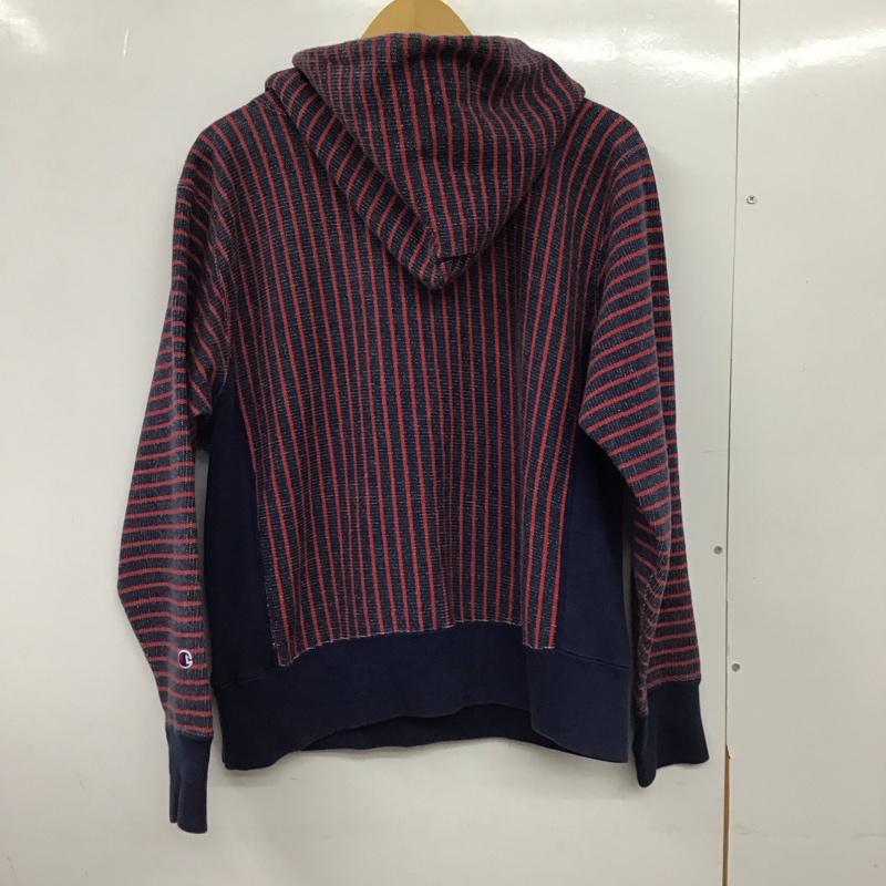 チャンピオン Champion パーカー 長袖 長袖パーカー プルオーバーパーカー スウェット M ストライプ 赤 / レッド / X 紺 / ネイビー /  メンズ USED 古着 中古 10151016