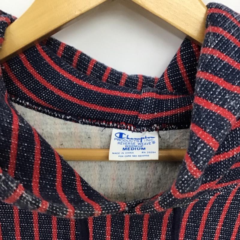 チャンピオン Champion パーカー 長袖 長袖パーカー プルオーバーパーカー スウェット M ストライプ 赤 / レッド / X 紺 / ネイビー /  メンズ USED 古着 中古 10151016