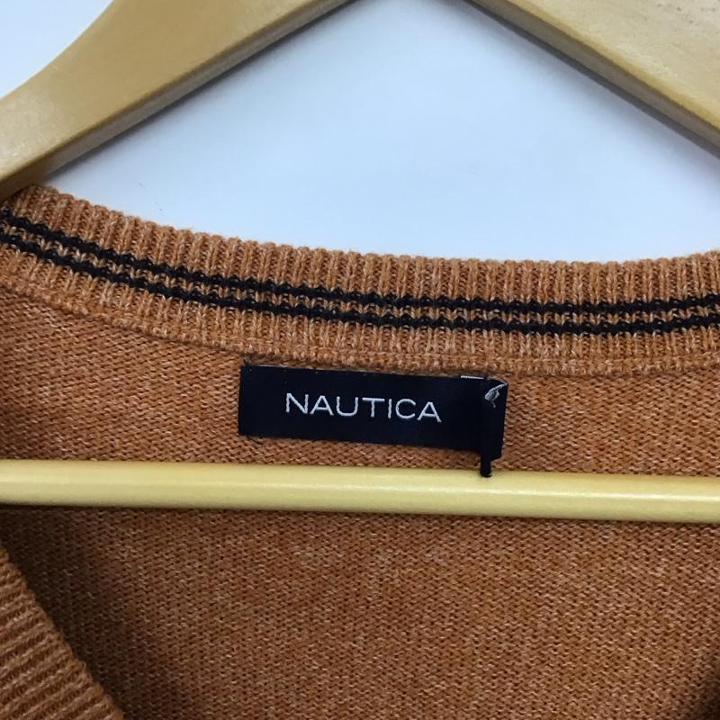 ノーティカ NAUTICA ニット、セーター 長袖 長袖ニットカットソー Vネック セーター XL ロゴ、文字 橙 / オレンジ /  メンズ USED 古着 中古 10151086