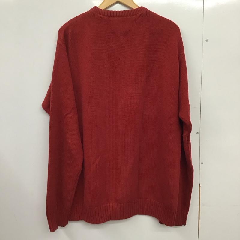 トミーヒルフィガー TOMMY HILFIGER ニット、セーター 長袖 長袖ニットカットソー クルーネック セーター XL ロゴ、文字 赤 / レッド /  メンズ USED 古着 中古 10151130