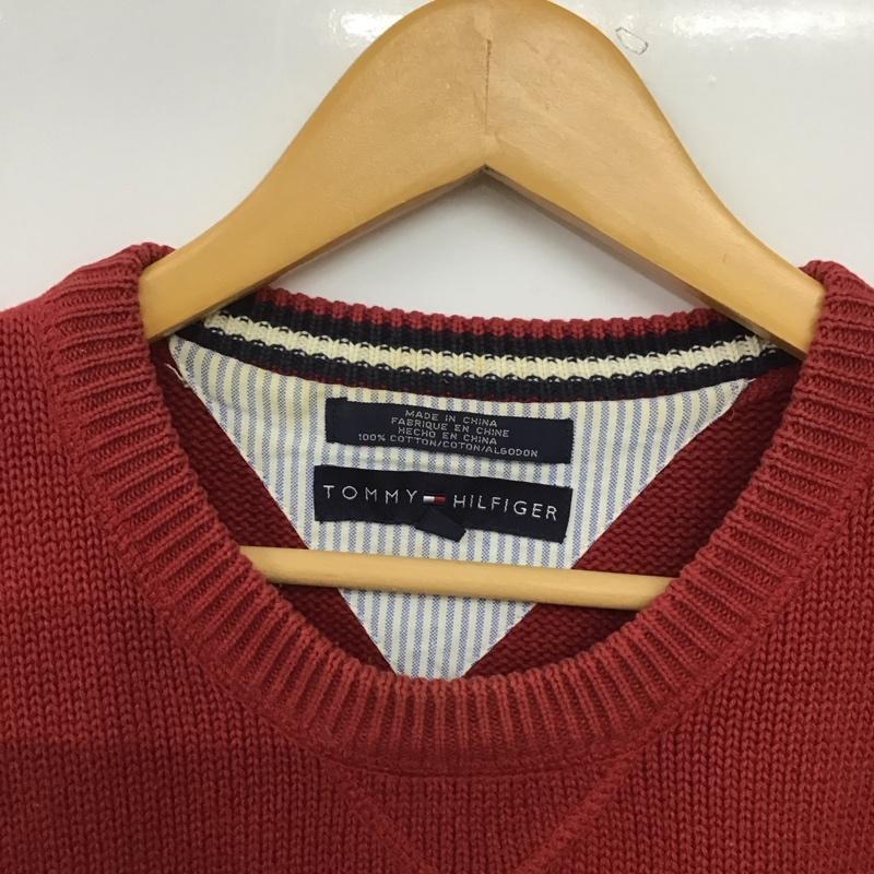 トミーヒルフィガー TOMMY HILFIGER ニット、セーター 長袖 長袖ニットカットソー クルーネック セーター XL ロゴ、文字 赤 / レッド /  メンズ USED 古着 中古 10151130