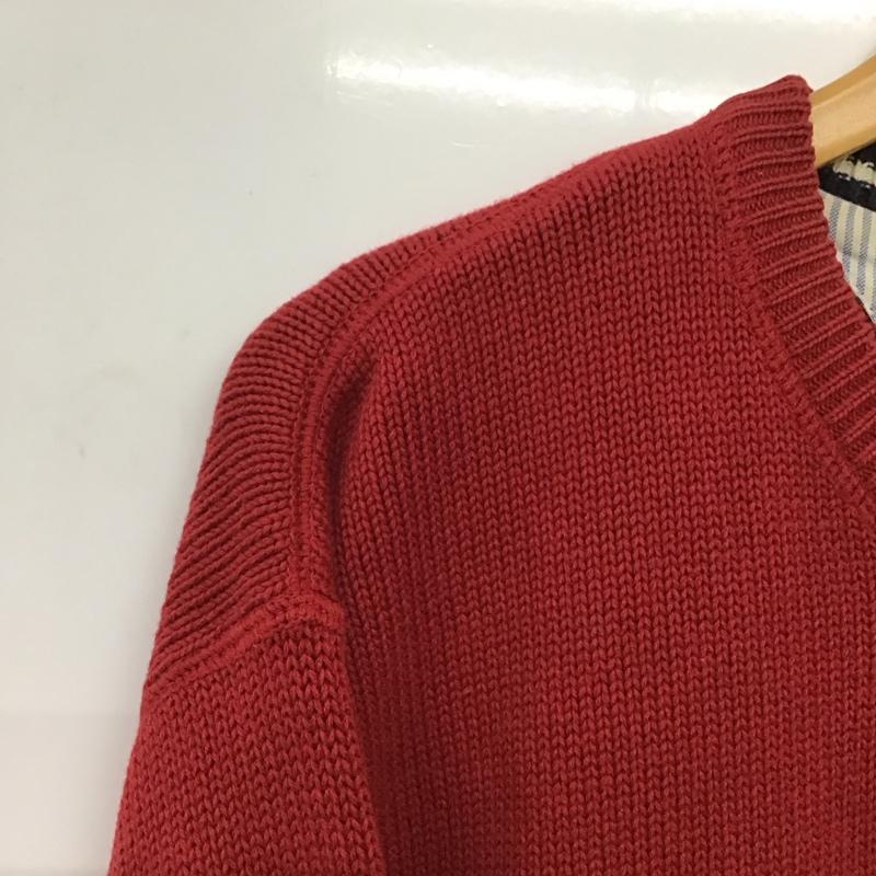 トミーヒルフィガー TOMMY HILFIGER ニット、セーター 長袖 長袖ニットカットソー クルーネック セーター XL ロゴ、文字 赤 / レッド /  メンズ USED 古着 中古 10151130