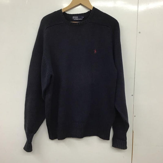 ポロバイラルフローレン Polo by RALPH LAUREN ニット、セーター 長袖 長袖ニットカットソー クルーネック セーター M ロゴ、文字 紺 / ネイビー /  メンズ USED 古着 中古 10151140