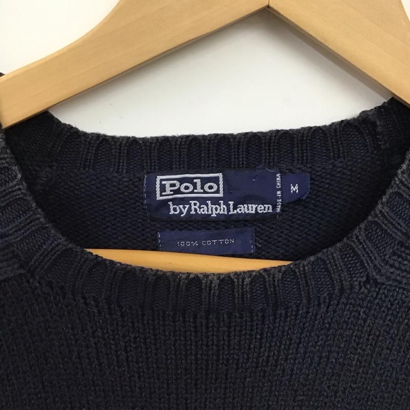 ポロバイラルフローレン Polo by RALPH LAUREN ニット、セーター 長袖 長袖ニットカットソー クルーネック セーター M ロゴ、文字 紺 / ネイビー /  メンズ USED 古着 中古 10151140