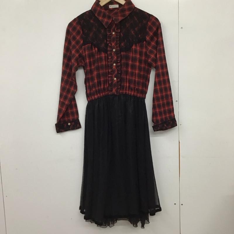アクシーズファム axes femme ワンピース ひざ丈スカート M 無地 X チェック 赤 / レッド / X 黒 / ブラック /  レディース USED 古着 中古 10151166