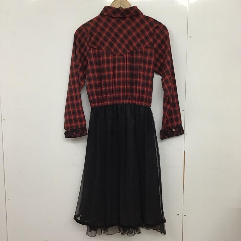 アクシーズファム axes femme ワンピース ひざ丈スカート M 無地 X チェック 赤 / レッド / X 黒 / ブラック /  レディース USED 古着 中古 10151166