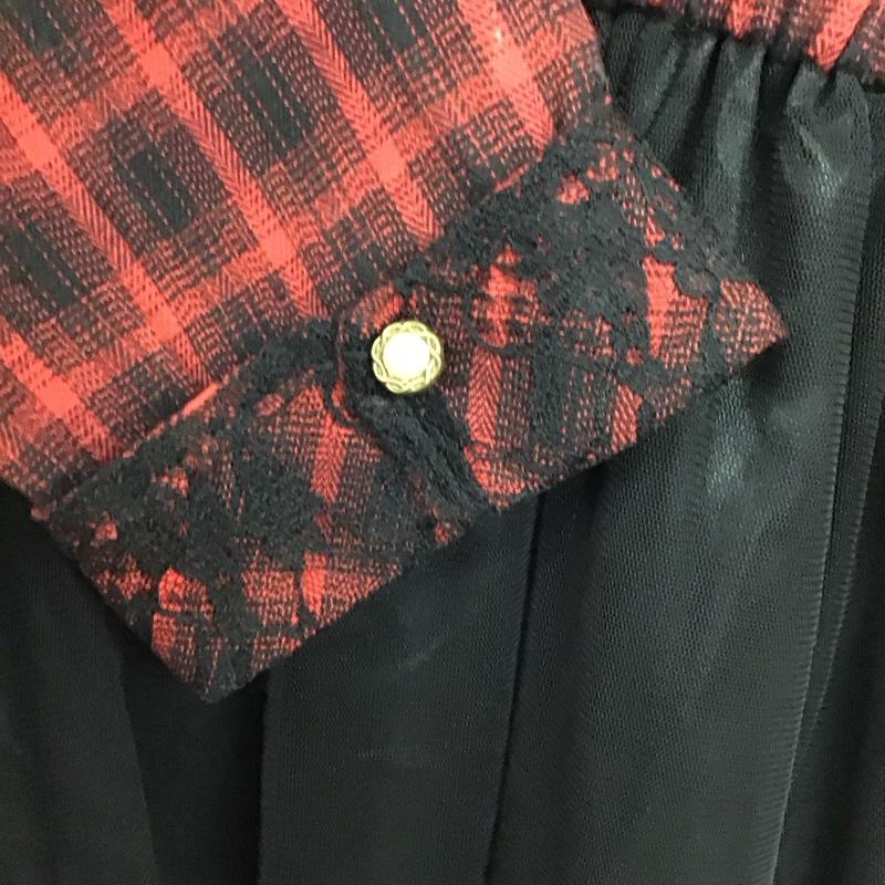 アクシーズファム axes femme ワンピース ひざ丈スカート M 無地 X チェック 赤 / レッド / X 黒 / ブラック /  レディース USED 古着 中古 10151166