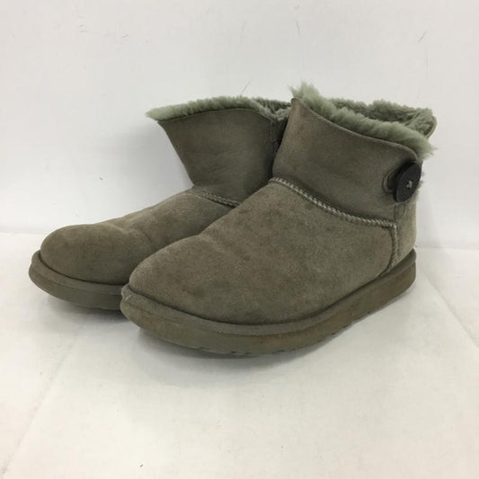 アグ UGG ブーツ ショートブーツ 3352 ムートンブーツ MINI BAILEY BUTTON 24cm 24.0cm ロゴ、文字 カーキ / カーキ /  レディース USED 古着 中古 10151218