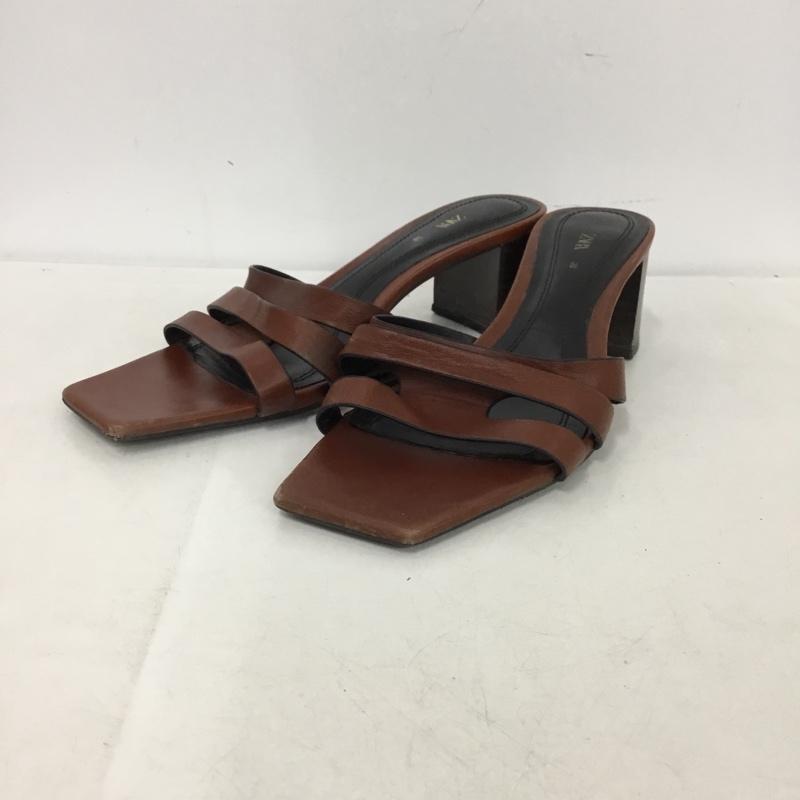 ザラ ZARA サンダル サンダル 1310 110 105 ミュール スクエアトゥ EU38 無地 茶 / ブラウン /  レディース USED 古着 中古 10151221