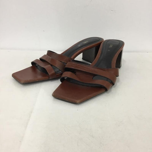 ザラ ZARA サンダル サンダル 1310 110 105 ミュール スクエアトゥ EU38 無地 茶 / ブラウン /  レディース USED 古着 中古 10151221