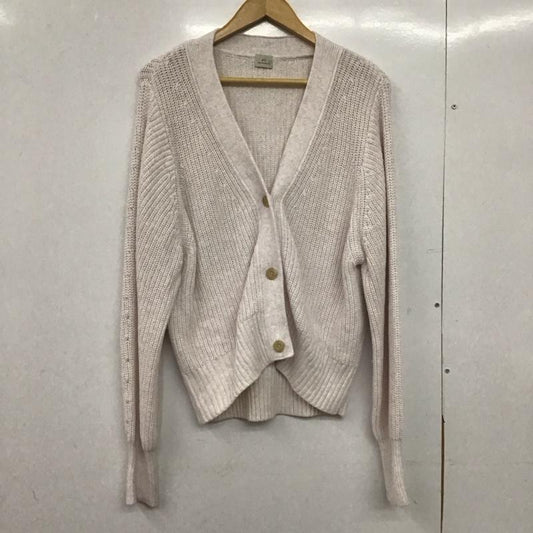 グリーンレーベルリラクシング green label relaxing カーディガン 長袖 3628-136-0854 ミックスカラーアゼVネック 無地 桃 / ピンク /  レディース USED 古着 中古 10151261