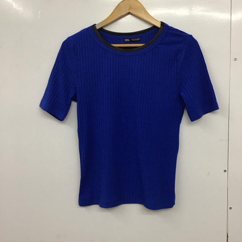 ザラ ZARA カットソー 半袖 半袖カットソー リブニットカットソー M 無地 青 / ブルー / blue レディース USED 古着 中古 10151389