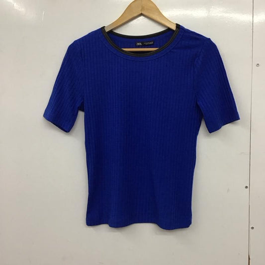 ザラ ZARA カットソー 半袖 半袖カットソー リブニットカットソー M 無地 青 / ブルー / blue レディース USED 古着 中古 10151389