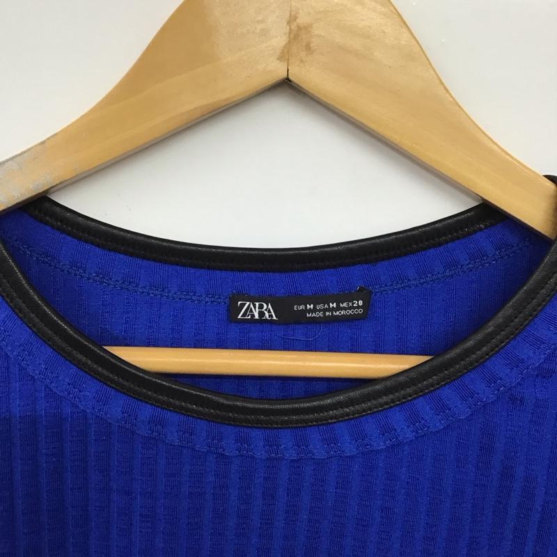 ザラ ZARA カットソー 半袖 半袖カットソー リブニットカットソー M 無地 青 / ブルー / blue レディース USED 古着 中古 10151389