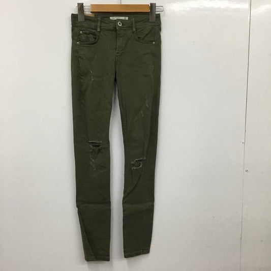 ザラ ZARA パンツ デニム、ジーンズ 9123 045 505 ストレッチ スキニー EU32 ダメージ加工 カーキ / カーキ / khaki レディース USED 古着 中古 10151456