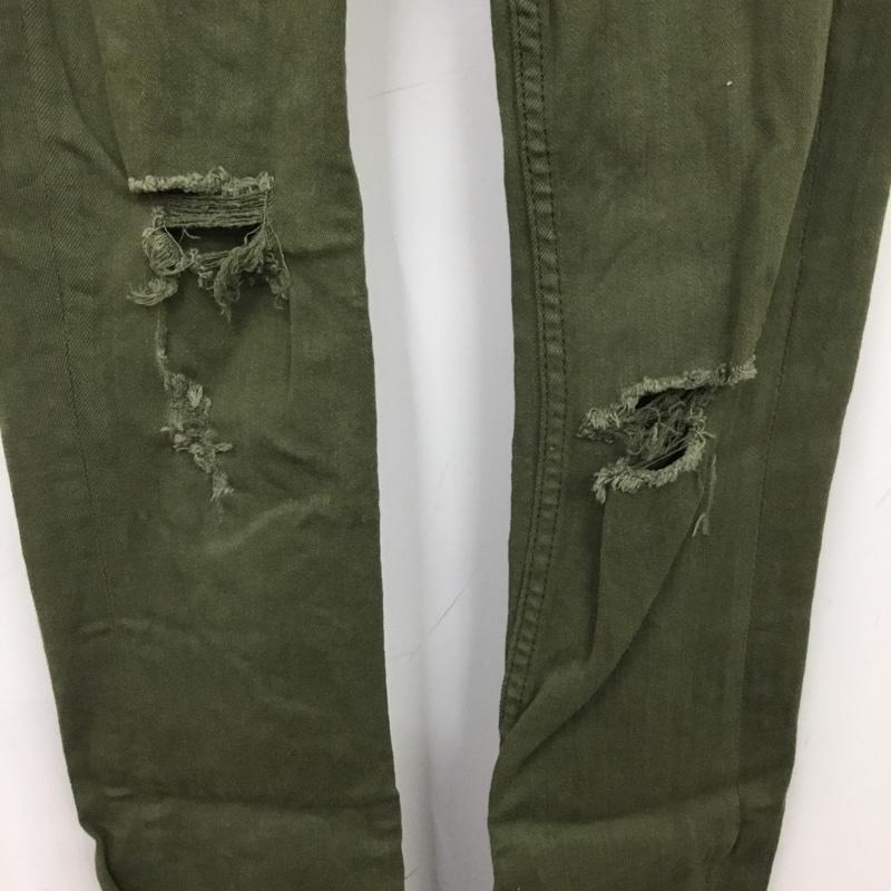 ザラ ZARA パンツ デニム、ジーンズ 9123 045 505 ストレッチ スキニー EU32 ダメージ加工 カーキ / カーキ / khaki レディース USED 古着 中古 10151456