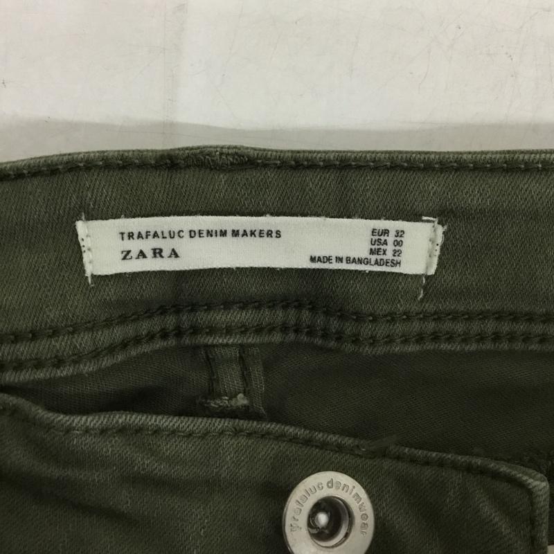 ザラ ZARA パンツ デニム、ジーンズ 9123 045 505 ストレッチ スキニー EU32 ダメージ加工 カーキ / カーキ / khaki レディース USED 古着 中古 10151456
