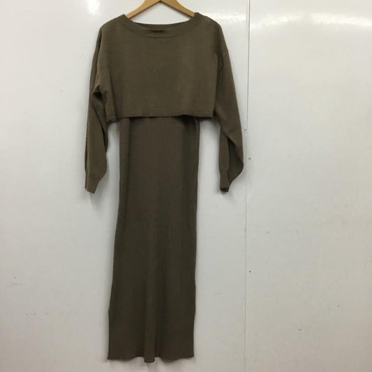 アースミュージックアンドエコロジー earth music&ecology ワンピース ロングスカート 1C28L2H0100 2点ショートニットプルオーバーキャミワンピース タグ付き FREE 無地 茶 / ブラウン / brown レディース USED 古着 中古 10151465
