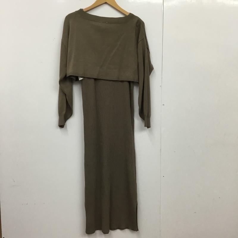 アースミュージックアンドエコロジー earth music&ecology ワンピース ロングスカート 1C28L2H0100 2点ショートニットプルオーバーキャミワンピース タグ付き FREE 無地 茶 / ブラウン / brown レディース USED 古着 中古 10151465